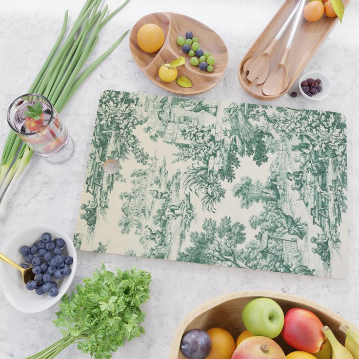 Green Toile de Jouy Cutting Board Gallery Image 2