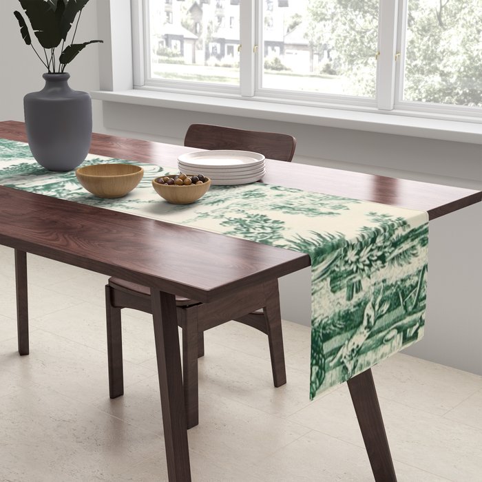 Green Toile de Jouy Table Runner Gallery Image 2