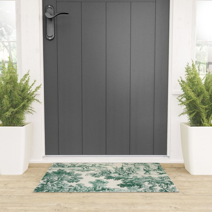 Green Toile de Jouy Welcome Mat Gallery Image 3