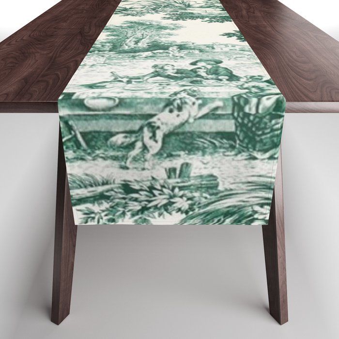Green Toile de Jouy Table Runner Gallery Image 1