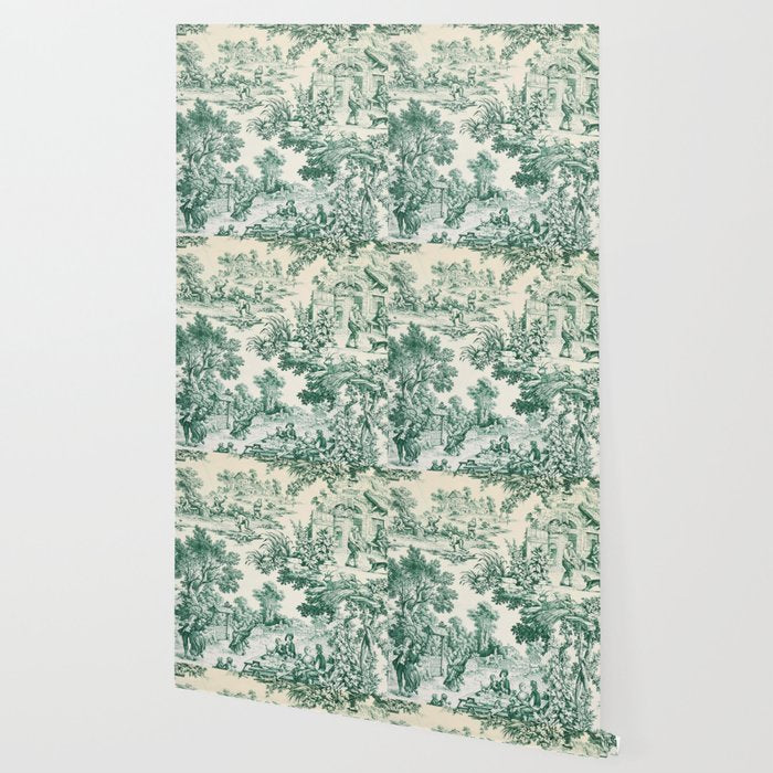 Green Toile de Jouy Wallpaper Gallery Image 2