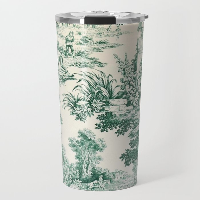 Green Toile de Jouy Travel Mug Gallery Image 1