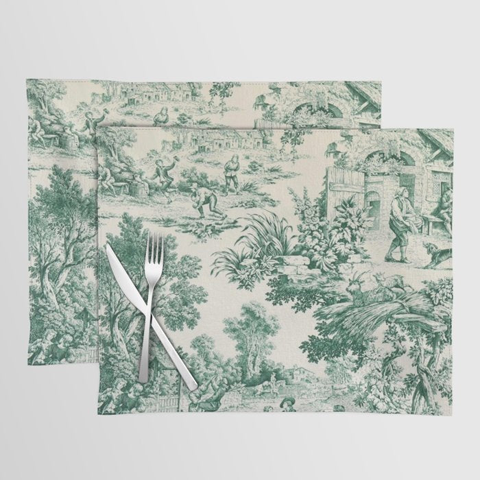 Green Toile de Jouy Placemat Gallery Image 1