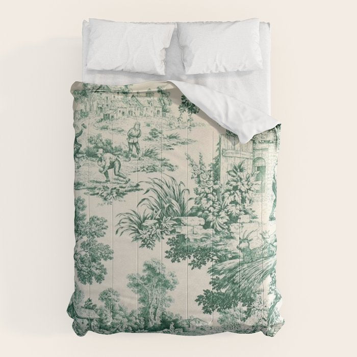 Green Toile de Jouy Comforter Gallery Image 1