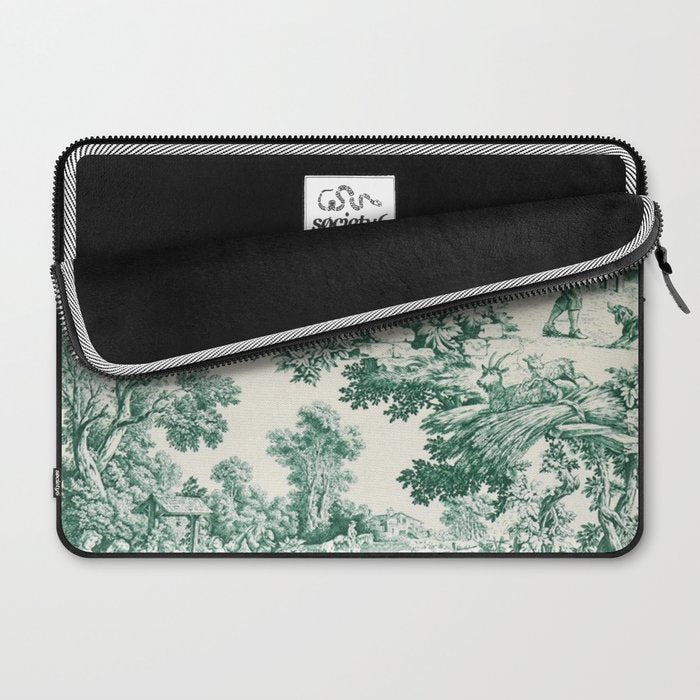 Green Toile de Jouy Laptop Sleeve Gallery Image 2