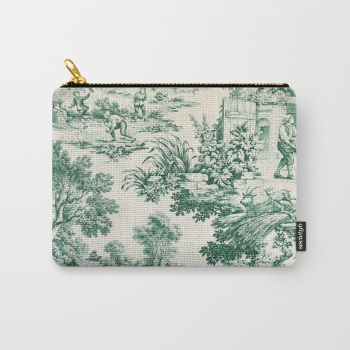 Green Toile de Jouy Carry All Pouch Gallery Image 1