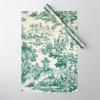 Green Toile de Jouy Wrapping Paper Gallery Image 1