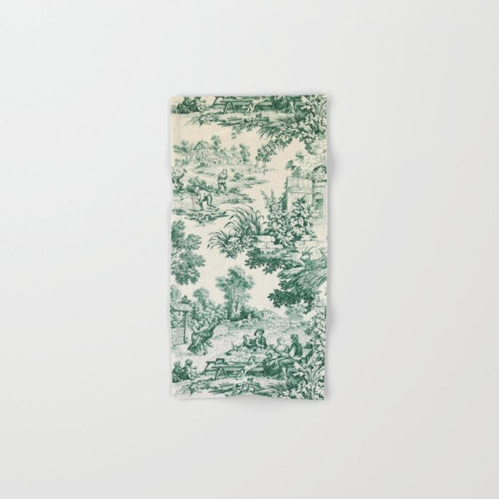 Green Toile de Jouy Bath Towel