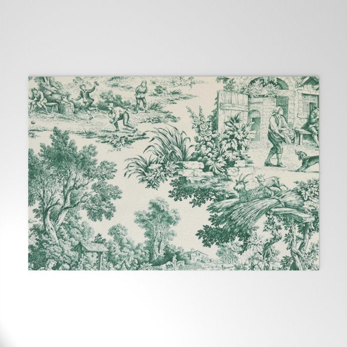 Green Toile de Jouy Welcome Mat Gallery Image 1