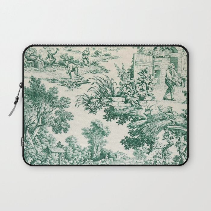 Green Toile de Jouy Laptop Sleeve Gallery Image 1