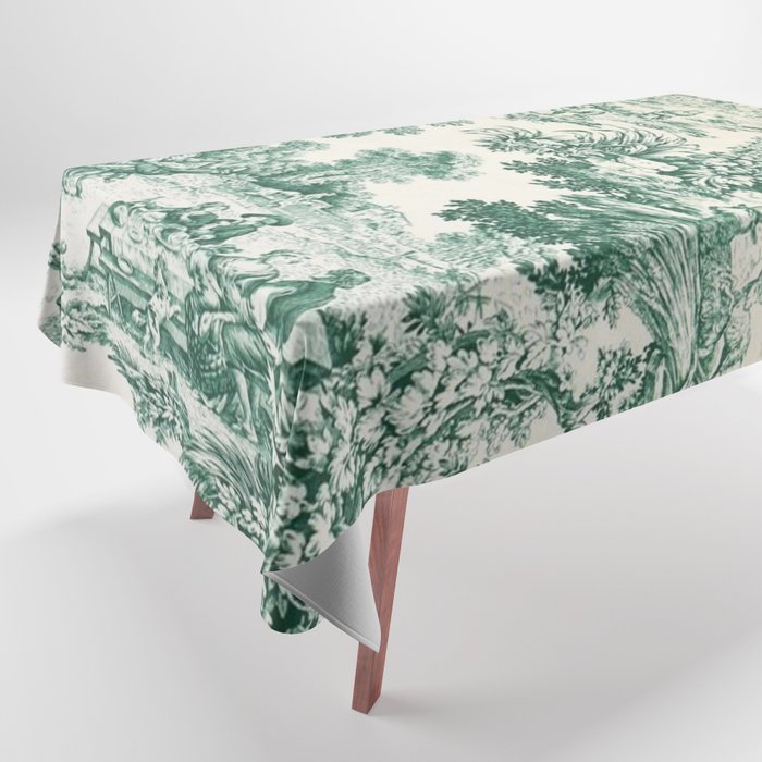 Green Toile de Jouy Tablecloth Gallery Image 1