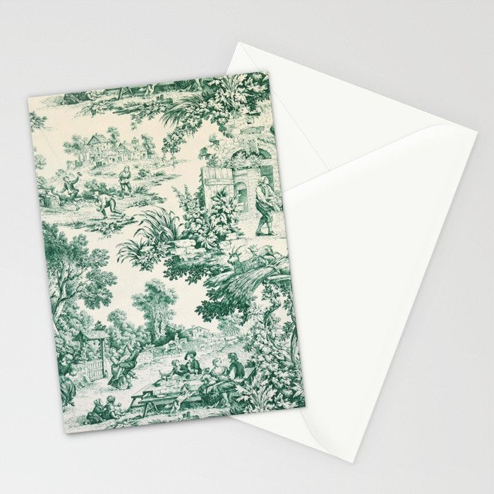 Green Toile de Jouy Stationery Card Gallery Image 2