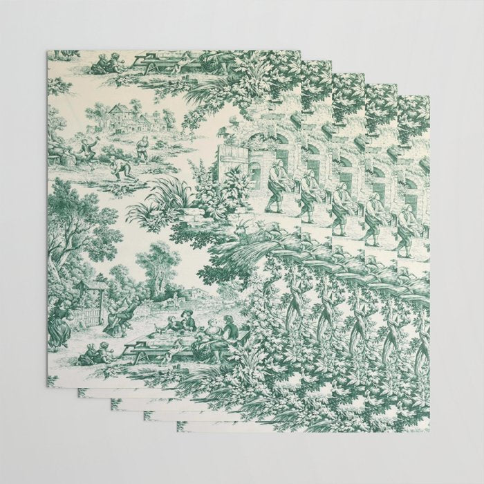 Green Toile de Jouy Wrapping Paper Gallery Image 3