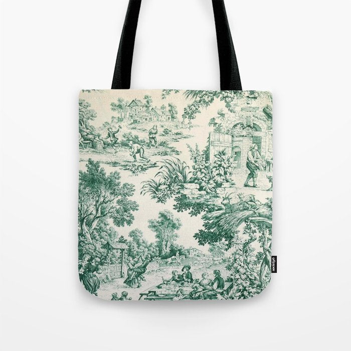 Green Toile de Jouy Tote Bag Gallery Image 1