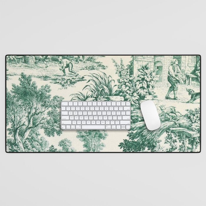 Green Toile de Jouy Desk Mat Gallery Image 1