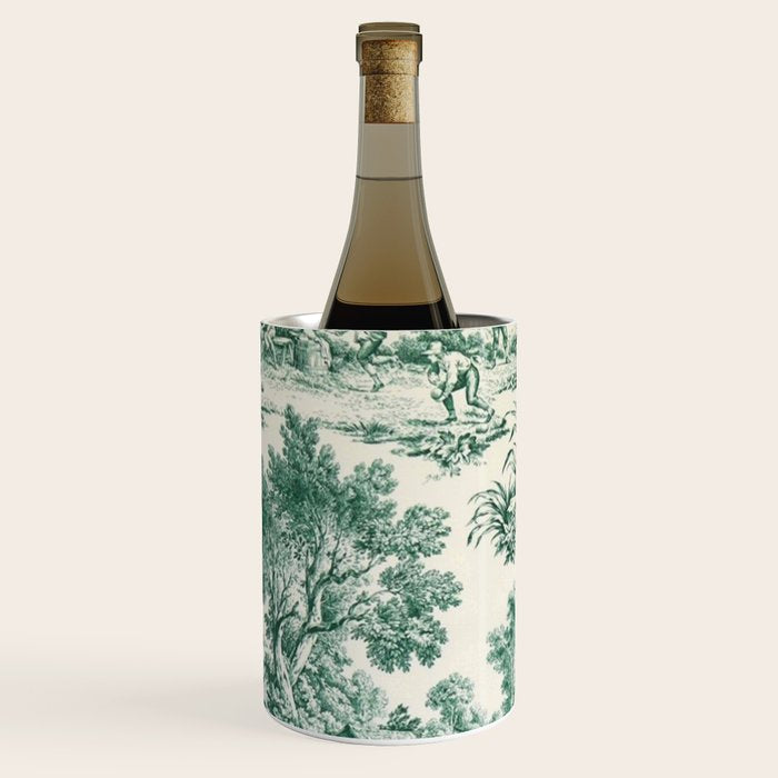 Green Toile de Jouy Wine Chiller Gallery Image 2