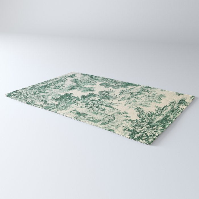 Green Toile de Jouy Rug Gallery Image 3