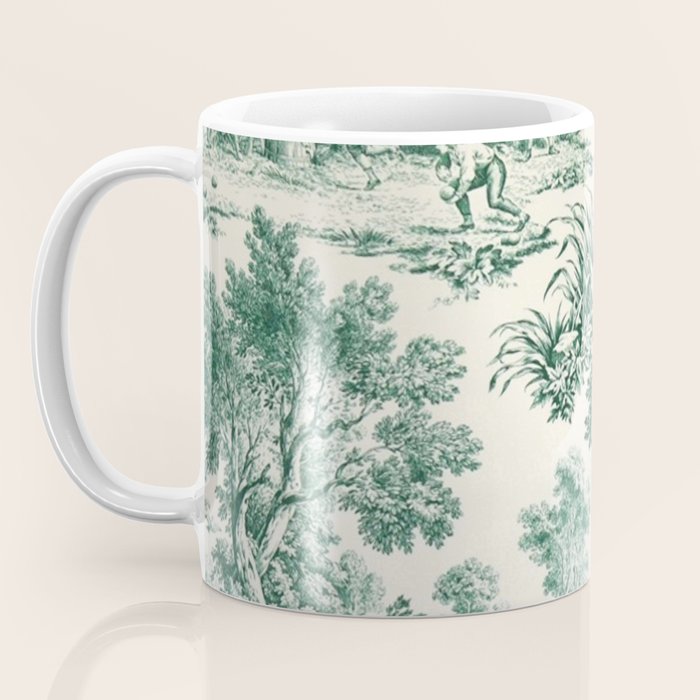 Green Toile de Jouy Coffee Mug Gallery Image 3