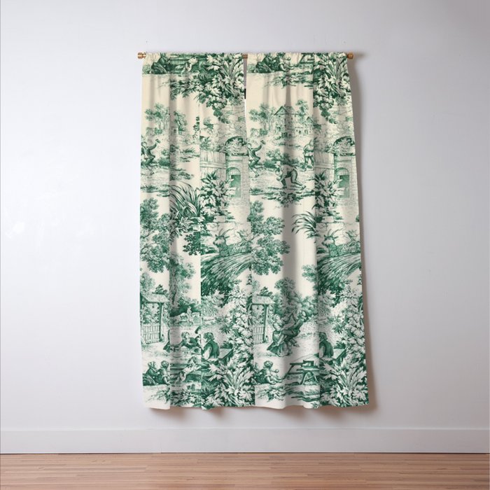 Green Toile de Jouy Window Curtain Gallery Image 3