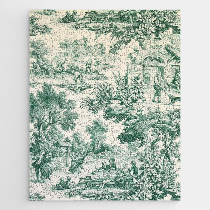 Green Toile de Jouy Jigsaw Puzzle Gallery Image 1