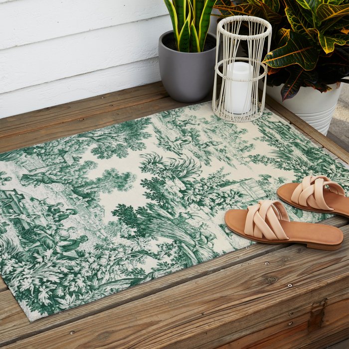 Green Toile de Jouy Outdoor Rug Gallery Image 2