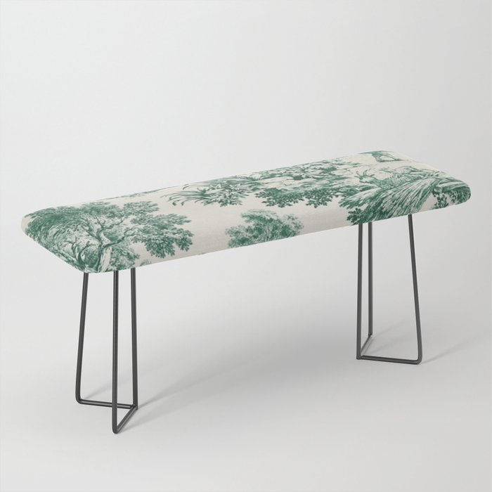 Green Toile de Jouy Bench Gallery Image 1