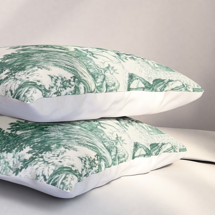 Green Toile de Jouy Pillow Sham Gallery Image 3