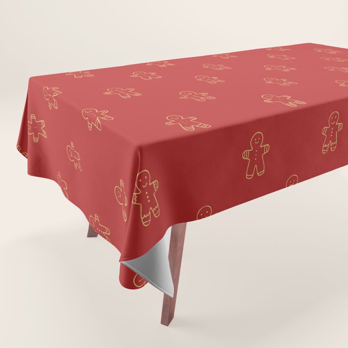 Red gingerbread christmas cookie pattern Tablecloth Gallery Image 1