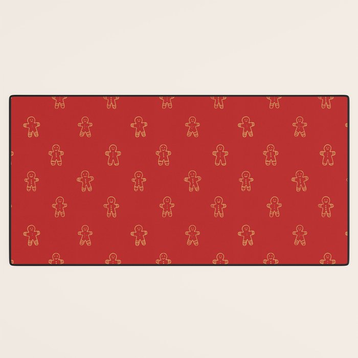 Red gingerbread christmas cookie pattern Desk Mat Gallery Image 3