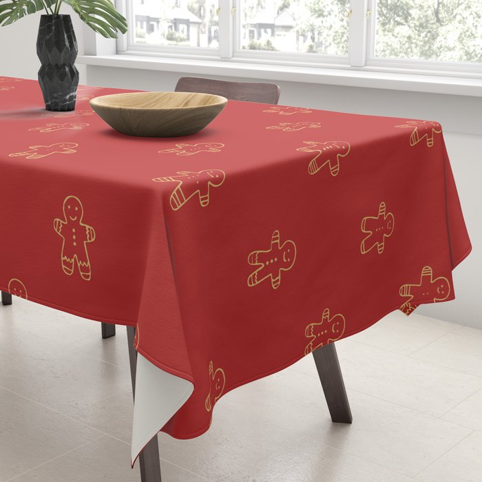 Red gingerbread christmas cookie pattern Tablecloth Gallery Image 3