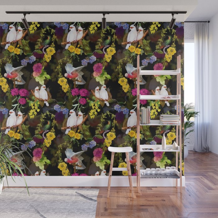 Vintage & Shabby Chic - Tropical Night Bird Flower Garden Wall Mural Gallery Image 1