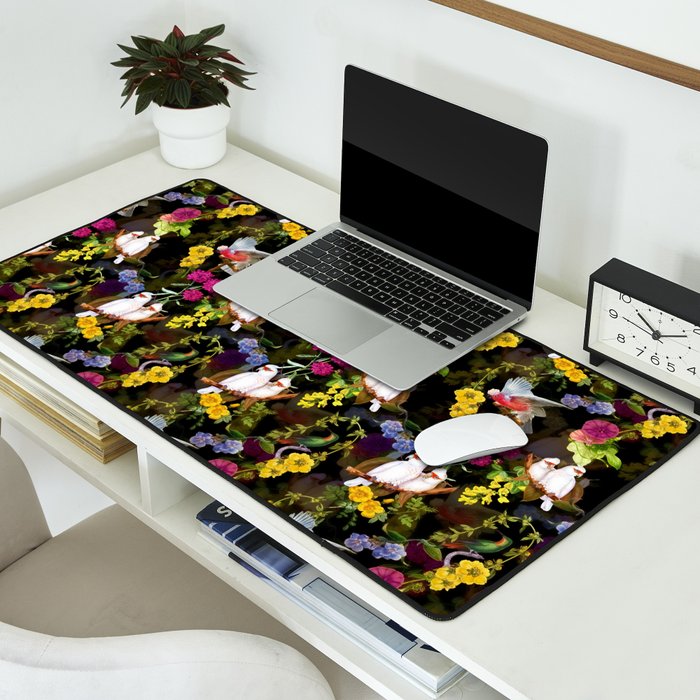 Vintage & Shabby Chic - Tropical Night Bird Flower Garden Desk Mat Gallery Image 2