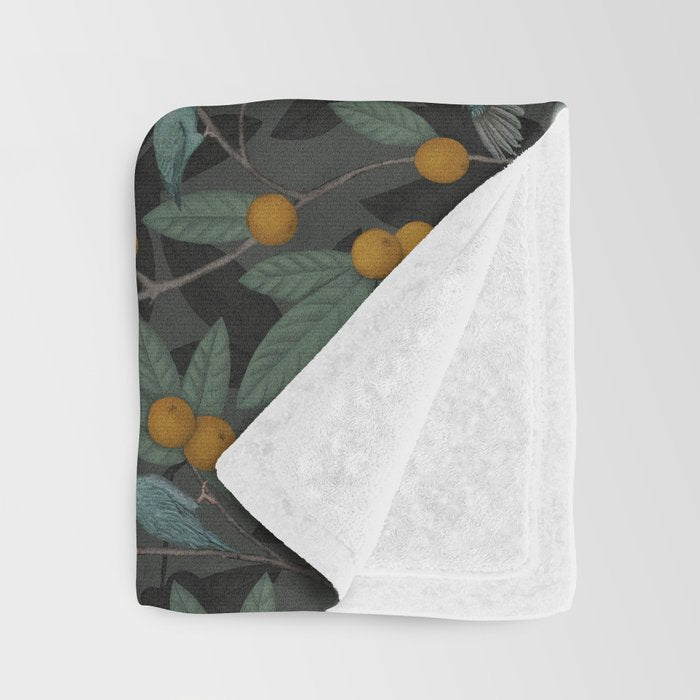 Green & Turquoise Parrotlets and Loquats Throw Blanket Gallery Image 3