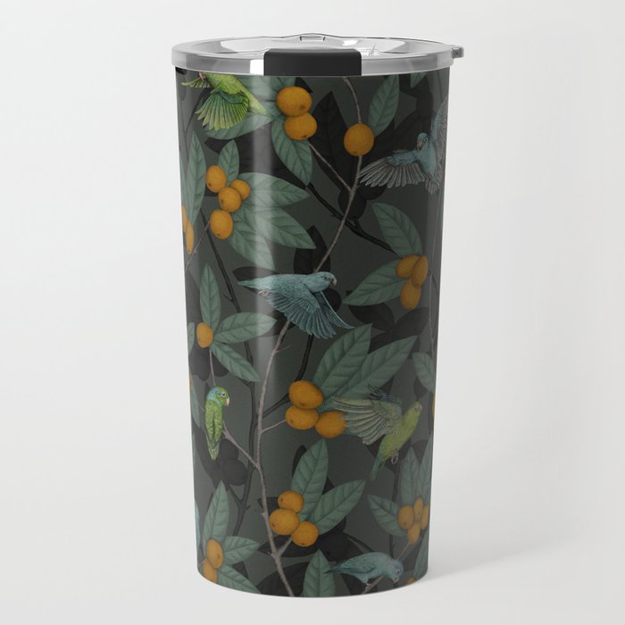 Green & Turquoise Parrotlets and Loquats Travel Mug Gallery Image 1