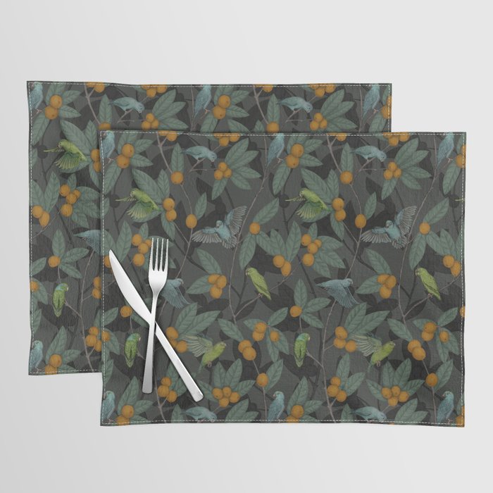 Green & Turquoise Parrotlets and Loquats Placemat Gallery Image 1