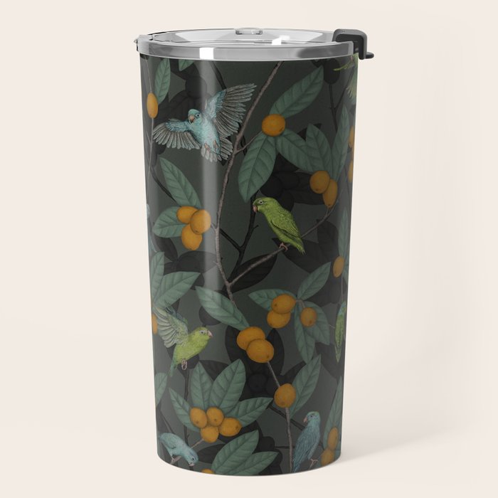 Green & Turquoise Parrotlets and Loquats Travel Mug Gallery Image 2