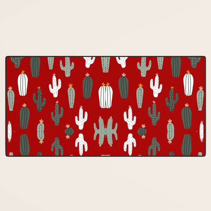 Christmas, Cactus, Red, White and Green, Cute Prints Desk Mat Gallery Image 3