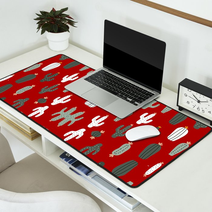 Christmas, Cactus, Red, White and Green, Cute Prints Desk Mat Gallery Image 2