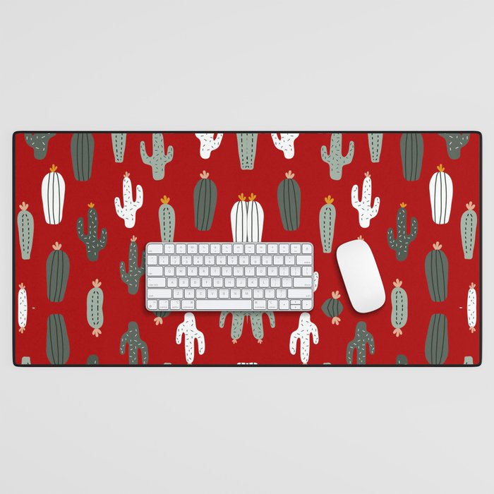 Christmas, Cactus, Red, White and Green, Cute Prints Desk Mat Gallery Image 1