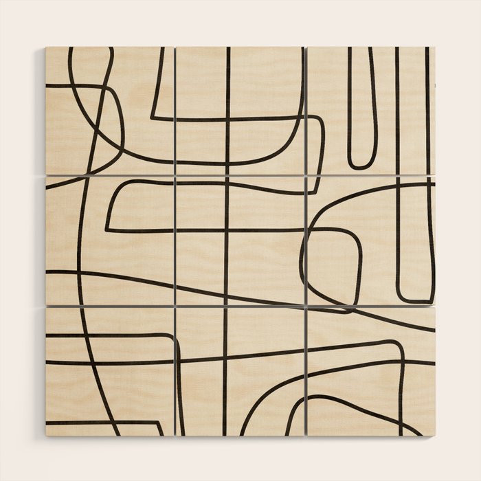 Minimalist Black White Abstract Line Art Wood Wall Art Gallery Image 1
