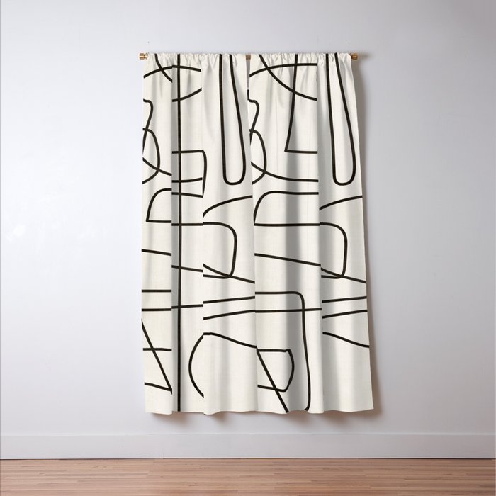 Minimalist Black White Abstract Line Art Window Curtain Gallery Image 3