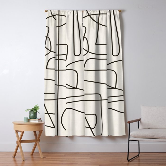 Minimalist Black White Abstract Line Art Window Curtain Gallery Image 5