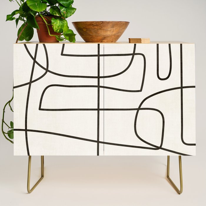 Minimalist Black White Abstract Line Art Credenza Gallery Image 1
