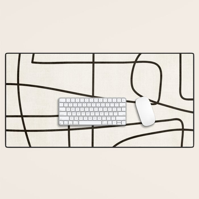 Minimalist Black White Abstract Line Art Desk Mat Gallery Image 1