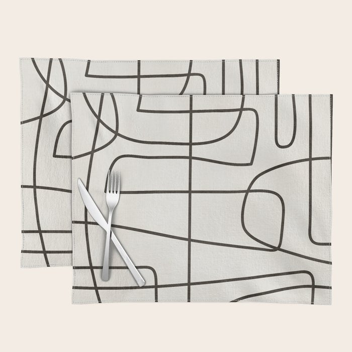 Minimalist Black White Abstract Line Art Placemat Gallery Image 1