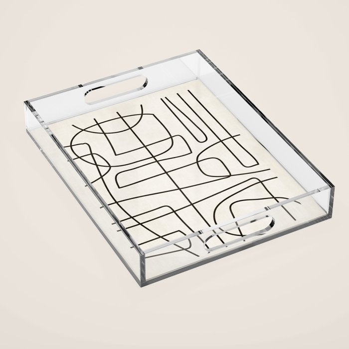 Minimalist Black White Abstract Line Art Acrylic Tray Gallery Image 1