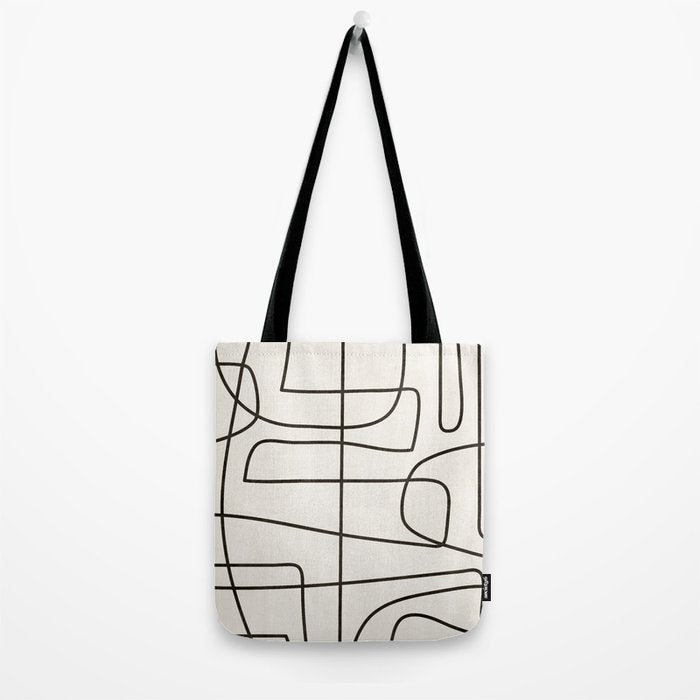 Minimalist Black White Abstract Line Art Tote Bag Gallery Image 2