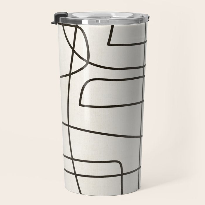 Minimalist Black White Abstract Line Art Travel Mug Gallery Image 3