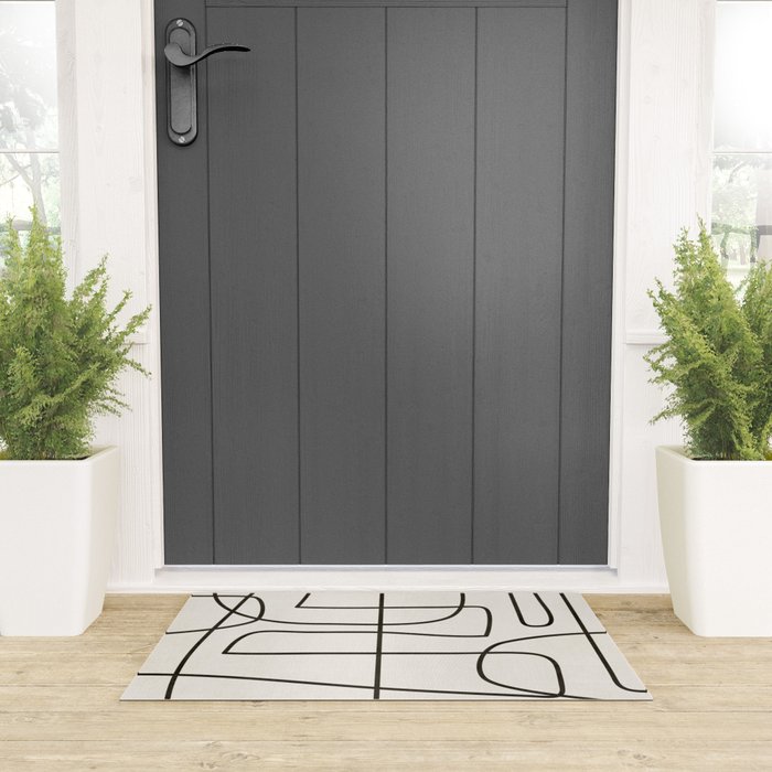 Minimalist Black White Abstract Line Art Welcome Mat Gallery Image 3