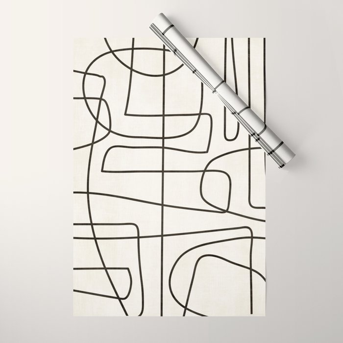 Minimalist Black White Abstract Line Art Wrapping Paper Gallery Image 1